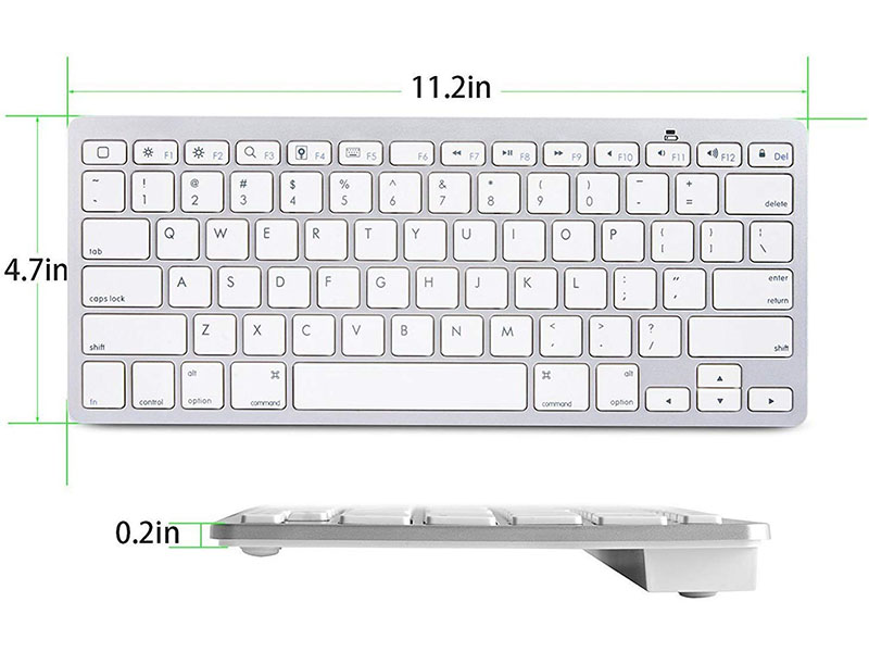 Slim Wireless Bluetooth Keyboard With 78 Keys White And Silver