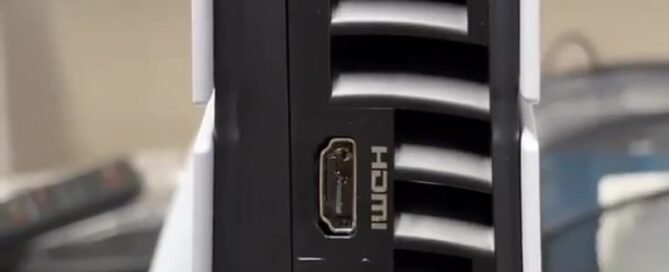 Close-up of the HDMI port on the back of a PlayStation 5 console